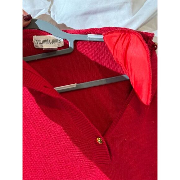 Victoria Jones VTG Red Collard Cable Knit Pullover Sweater Sz L 80s Maximalism - Picture 6 of 9